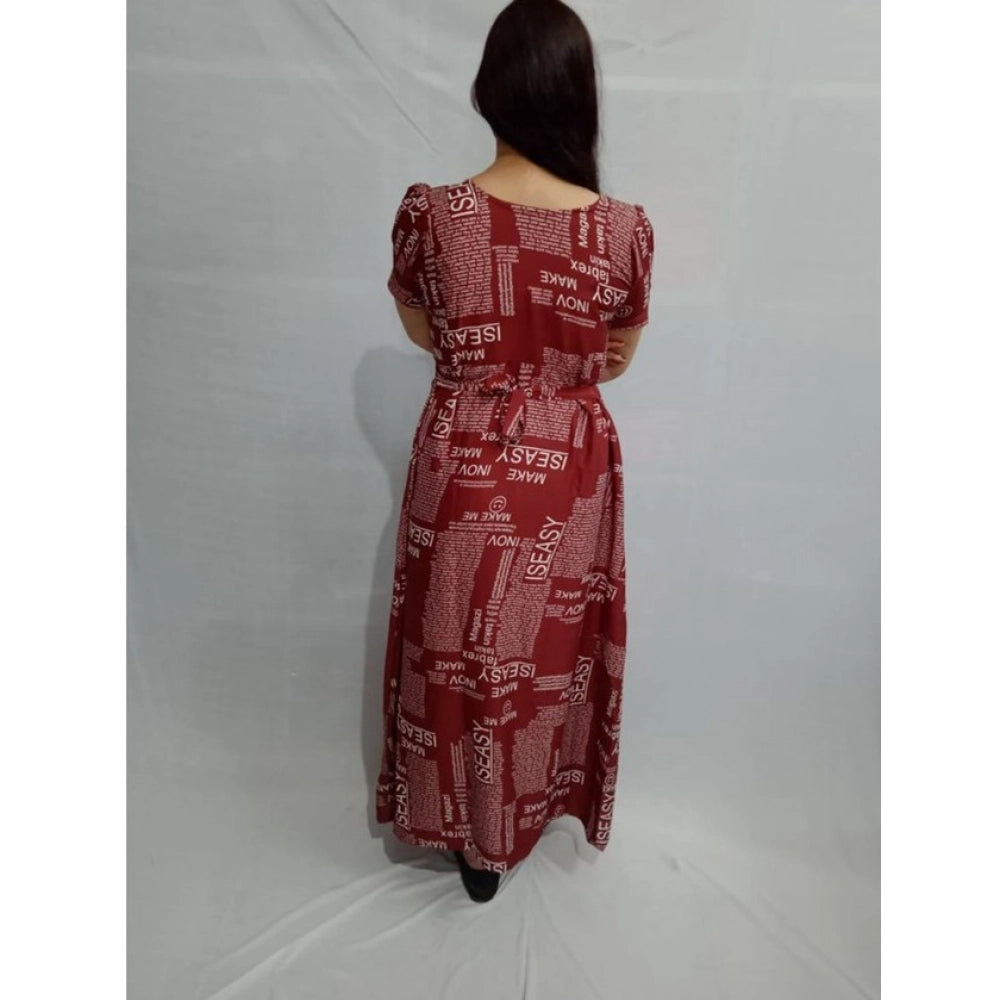 Women's Casual Crepe Half Sleeves Dress (Maroon)