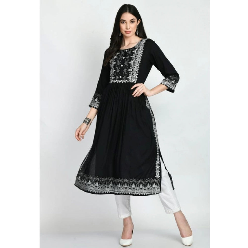 Women's Casual Rayon 3-4th Sleeves Kurti (Black)