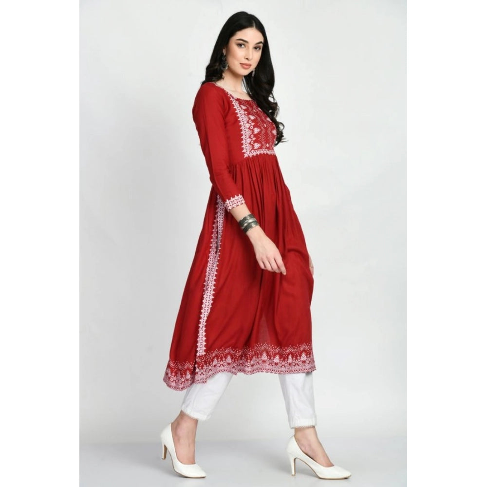 Women's Casual Rayon 3-4th Sleeves Kurti (Maroon)