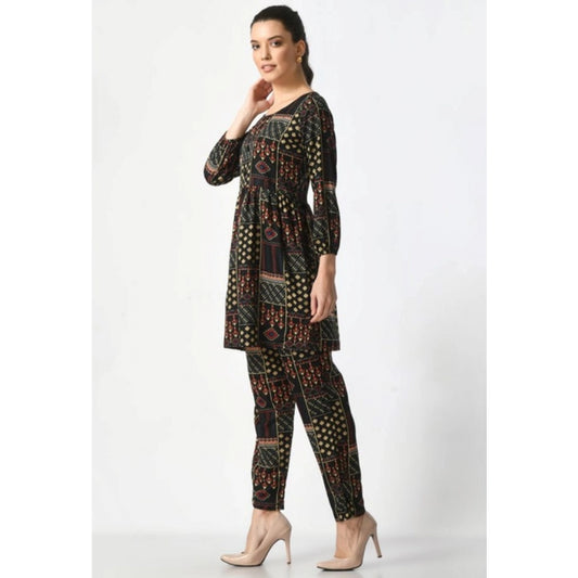 Women's Casual Crepe 3-4th Sleeves Cord Set (Black)