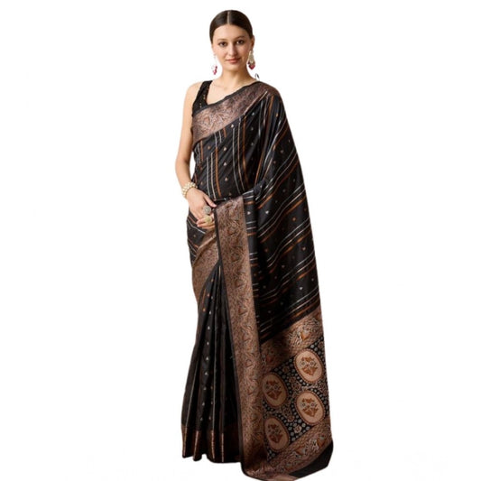 Generic Women's Soft Silk Jacquard Saree With Unstitched Blouse 5.5Mtr (Black)