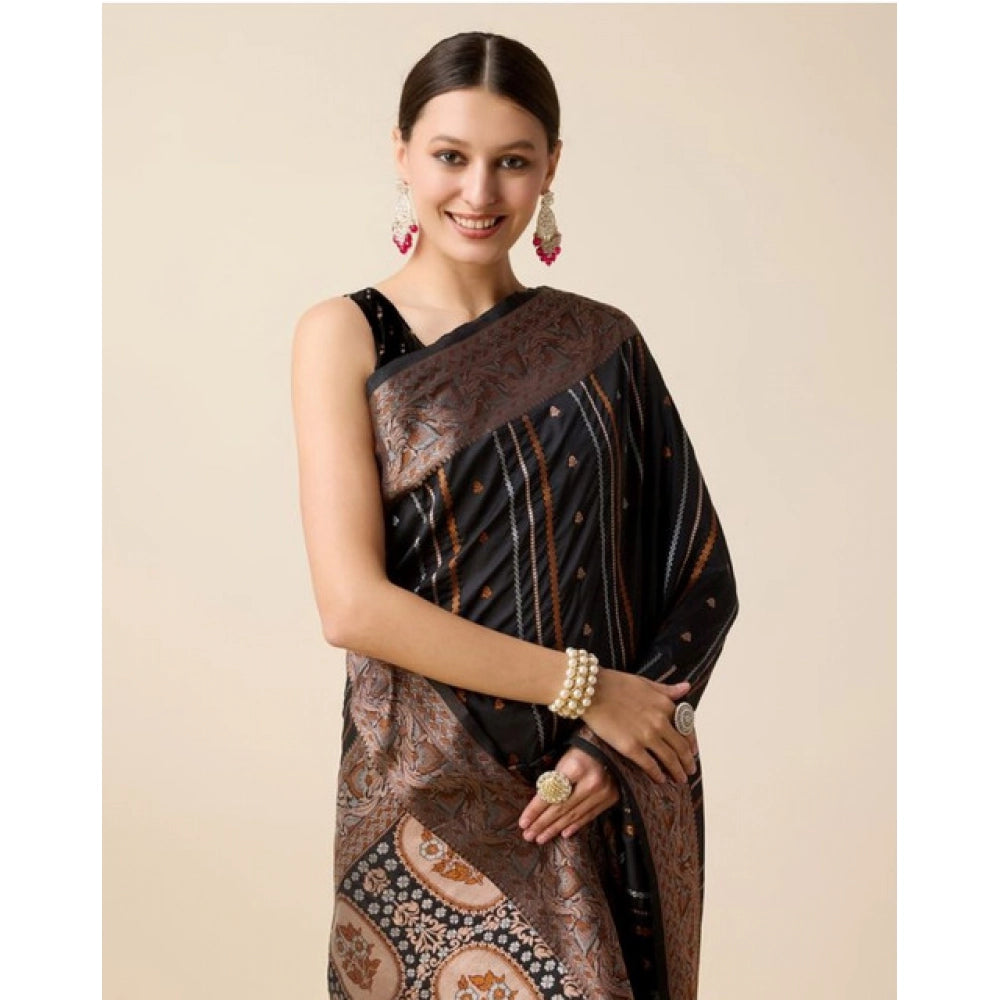 Generic Women's Soft Silk Jacquard Saree With Unstitched Blouse 5.5Mtr (Black)