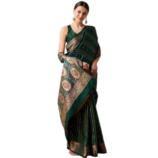 Generic Women's Soft Silk Jacquard Saree With Unstitched Blouse 5.5Mtr (Green)
