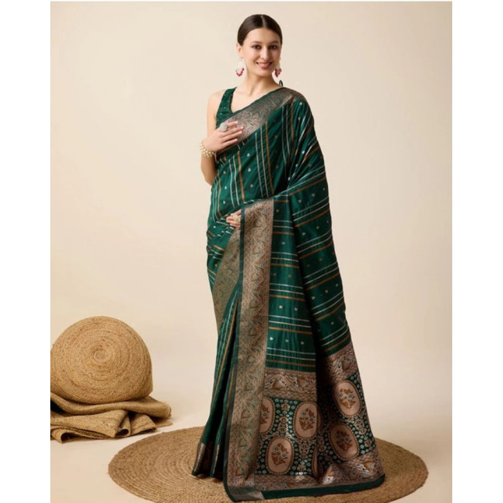 Generic Women's Soft Silk Jacquard Saree With Unstitched Blouse 5.5Mtr (Green)