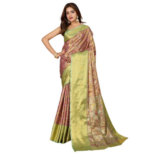 Generic Women's Jacquard Saree With Unstitched Blouse 5.5Mtr (Multicolor)