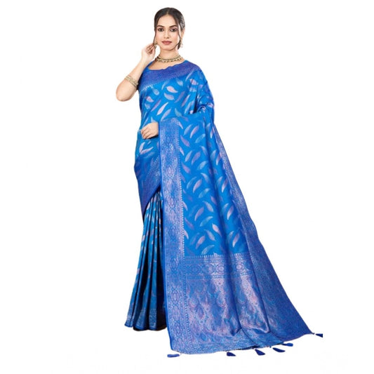 Generic Women's Soft Silk Jacquard Saree With Unstitched Blouse 5.5Mtr (Blue)