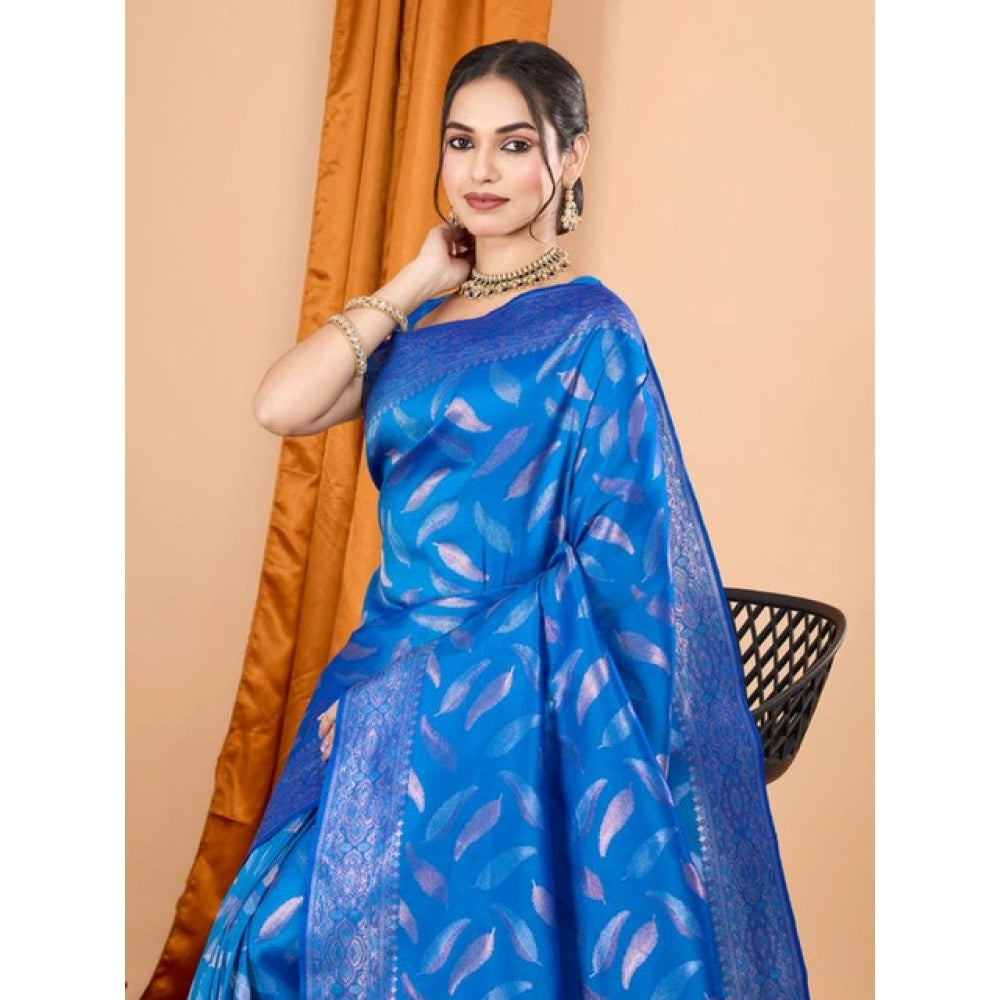 Generic Women's Soft Silk Jacquard Saree With Unstitched Blouse 5.5Mtr (Blue)