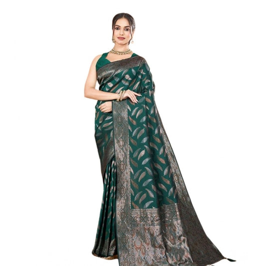 Generic Women's Soft Silk Jacquard Saree With Unstitched Blouse 5.5Mtr (Green)