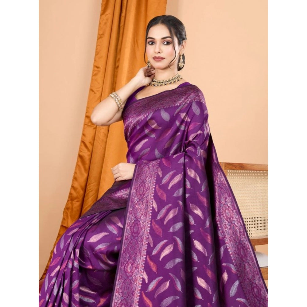 Generic Women's Soft Silk Jacquard Saree With Unstitched Blouse 5.5Mtr (Magenta)
