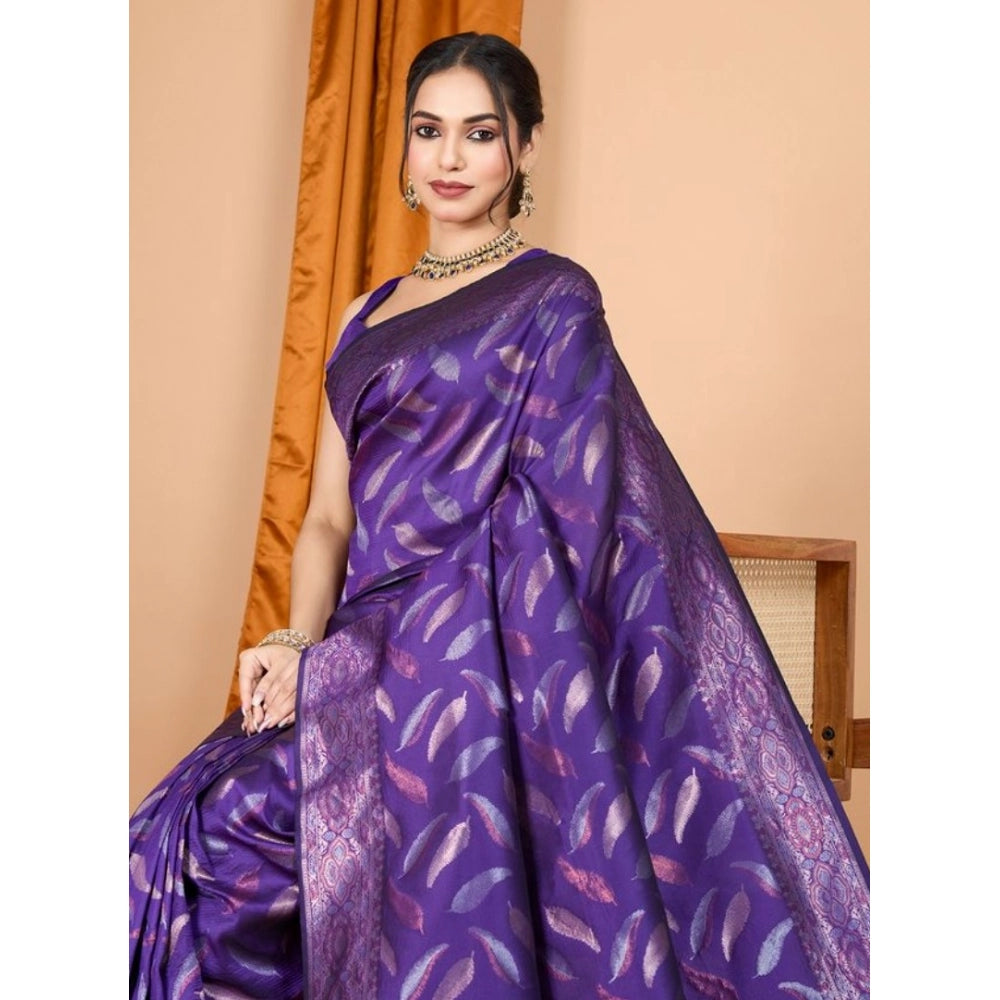 Generic Women's Soft Silk Jacquard Saree With Unstitched Blouse 5.5Mtr (Purple)