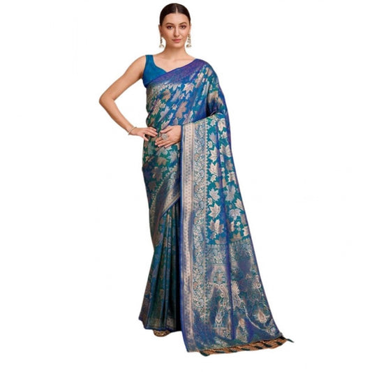 Generic Women's Soft Silk Jacquard Saree With Unstitched Blouse 5.5Mtr (Blue)