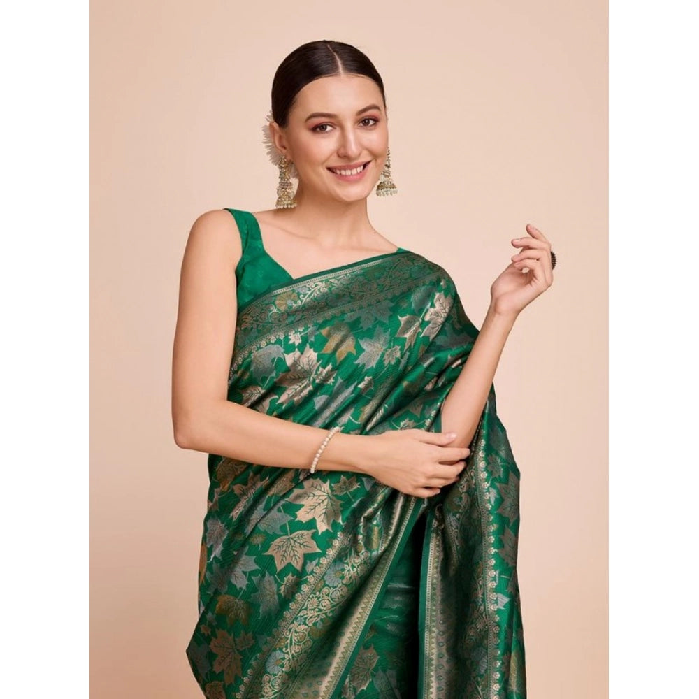Generic Women's Soft Silk Jacquard Saree With Unstitched Blouse 5.5Mtr (Green)