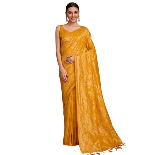 Generic Women's Soft Silk Jacquard Saree With Unstitched Blouse 5.5Mtr (Mustard)