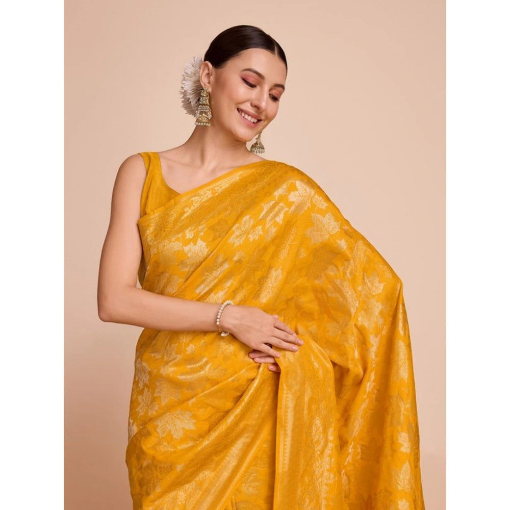Generic Women's Soft Silk Jacquard Saree With Unstitched Blouse 5.5Mtr (Mustard)
