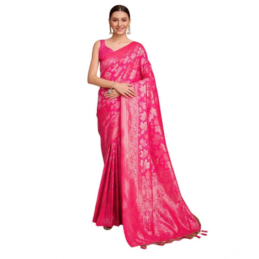 Generic Women's Soft Silk Jacquard Saree With Unstitched Blouse 5.5Mtr (Pink)