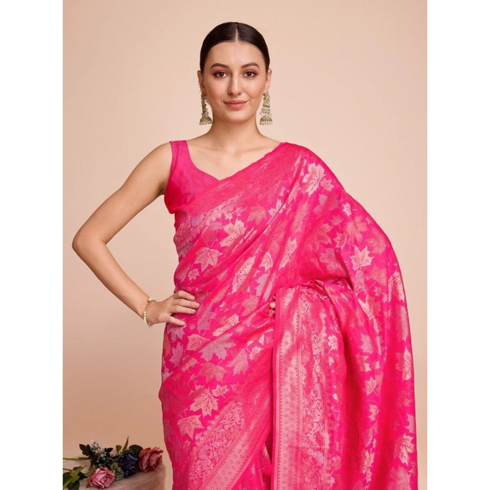 Generic Women's Soft Silk Jacquard Saree With Unstitched Blouse 5.5Mtr (Pink)