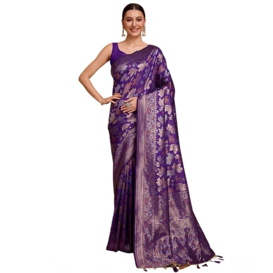 Generic Women's Soft Silk Jacquard Saree With Unstitched Blouse 5.5Mtr (Purple)