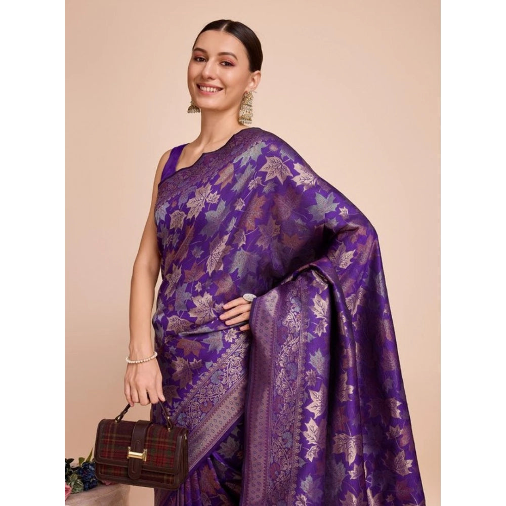 Generic Women's Soft Silk Jacquard Saree With Unstitched Blouse 5.5Mtr (Purple)