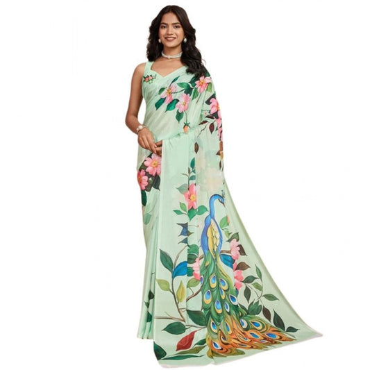 Generic Women's Faux_Georgette Printed Saree With Unstitched Blouse 5.5Mtr (Light_Green)