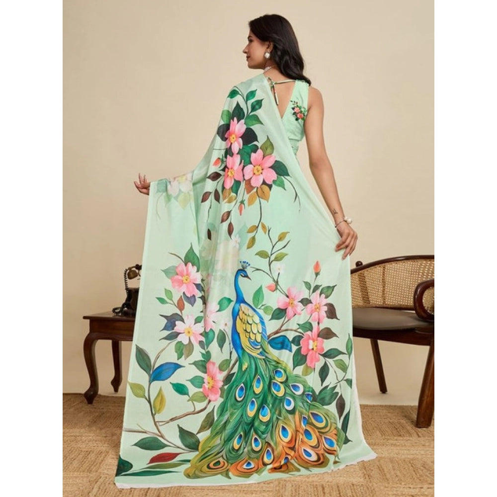 Generic Women's Faux_Georgette Printed Saree With Unstitched Blouse 5.5Mtr (Light_Green)