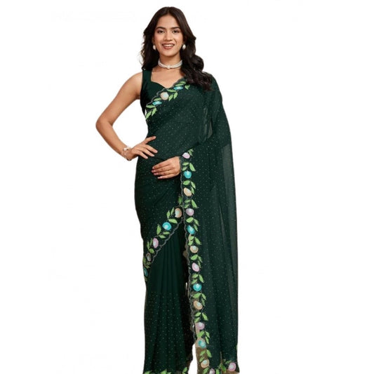 Generic Women's Georgette Printed Saree With Unstitched Blouse 5.5Mtr (Green)