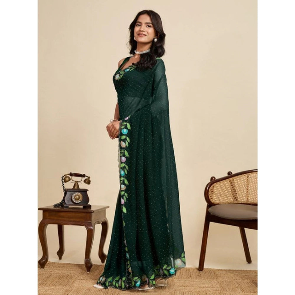 Generic Women's Georgette Printed Saree With Unstitched Blouse 5.5Mtr (Green)