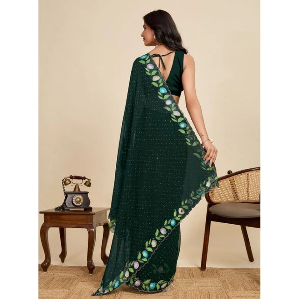Generic Women's Georgette Printed Saree With Unstitched Blouse 5.5Mtr (Green)