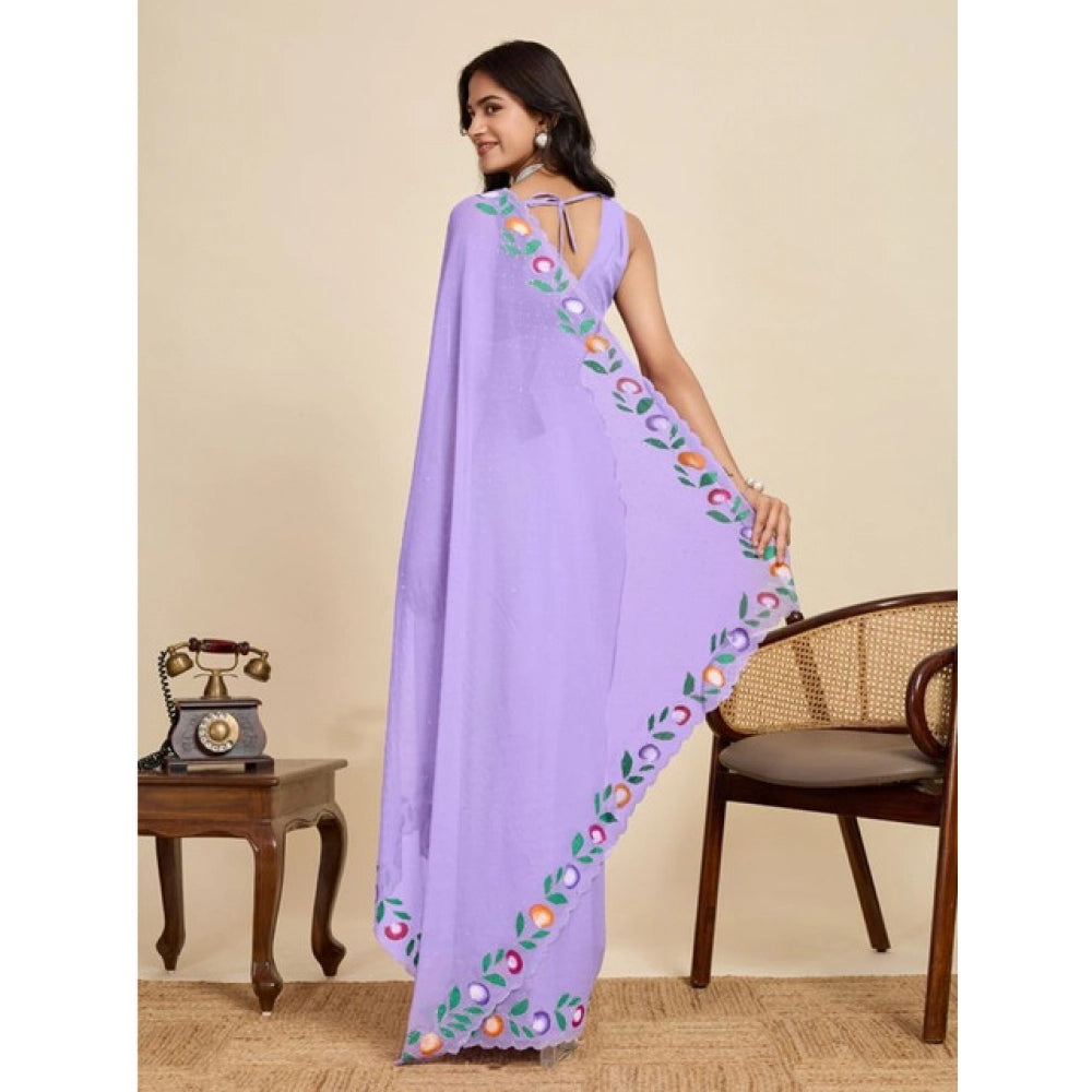 Generic Women's Georgette Printed Saree With Unstitched Blouse 5.5Mtr (Lavender)