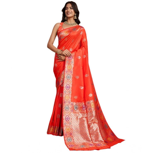 Generic Women's Faux_Banarasi_Silk Woven Saree With Unstitched Blouse 5.5Mtr (Coral)