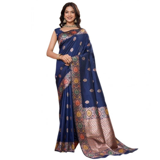 Generic Women's Faux_Banarasi_Silk Woven Saree With Unstitched Blouse 5.5Mtr (Navy_Blue)