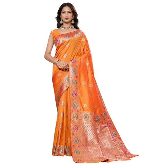 Generic Women's Faux_Banarasi_Silk Woven Saree With Unstitched Blouse 5.5Mtr (Orange)