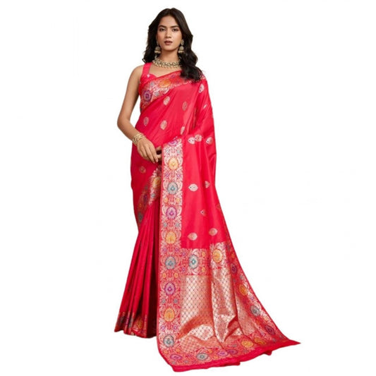 Generic Women's Faux_Banarasi_Silk Woven Saree With Unstitched Blouse 5.5Mtr (Red)