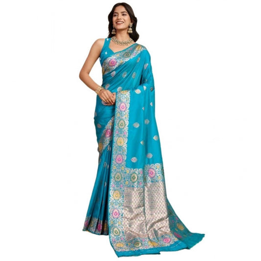 Generic Women's Faux_Banarasi_Silk Woven Saree With Unstitched Blouse 5.5Mtr (Turquoise)