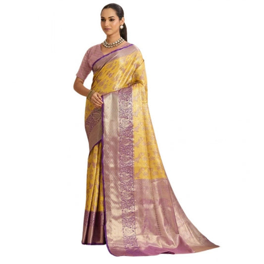 Generic Women's Faux_Banarasi_Silk Woven Saree With Unstitched Blouse 5.5Mtr (Yellow)