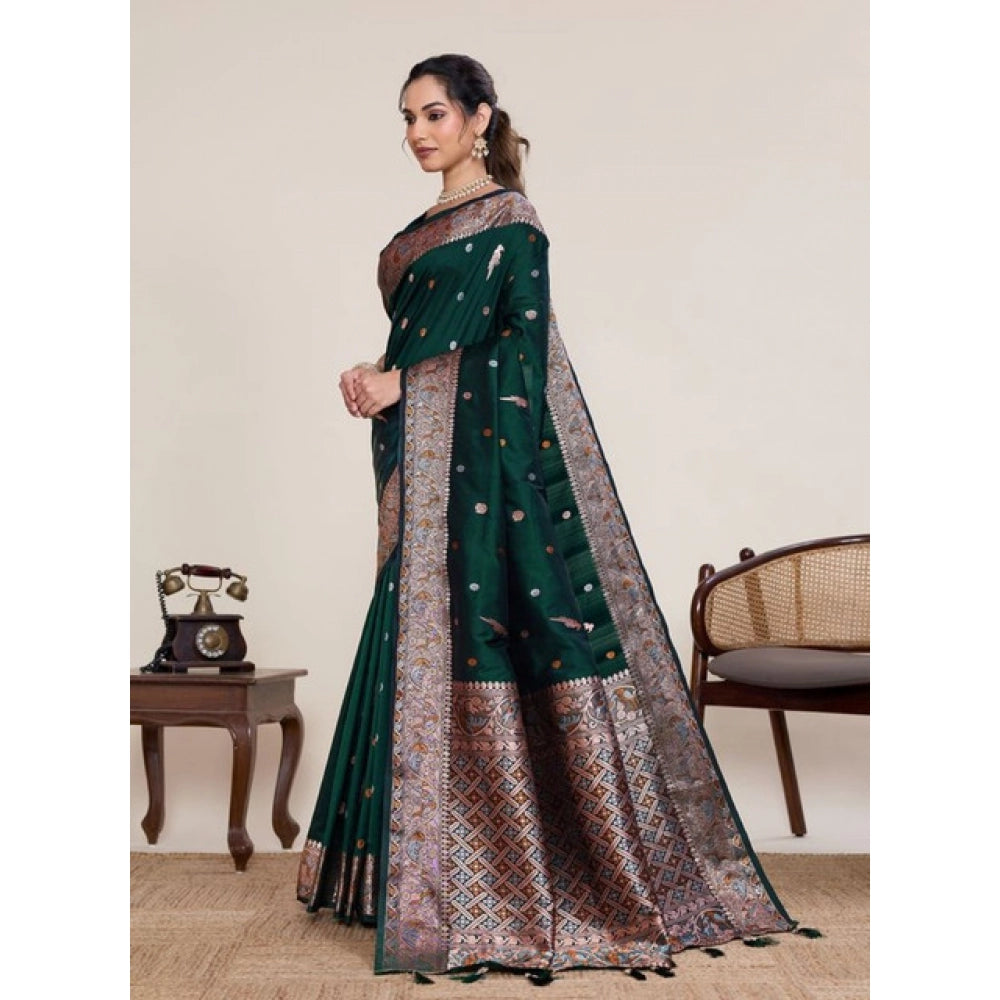Generic Women's Jacquard Woven Saree With Unstitched Blouse 5.5Mtr (Green)