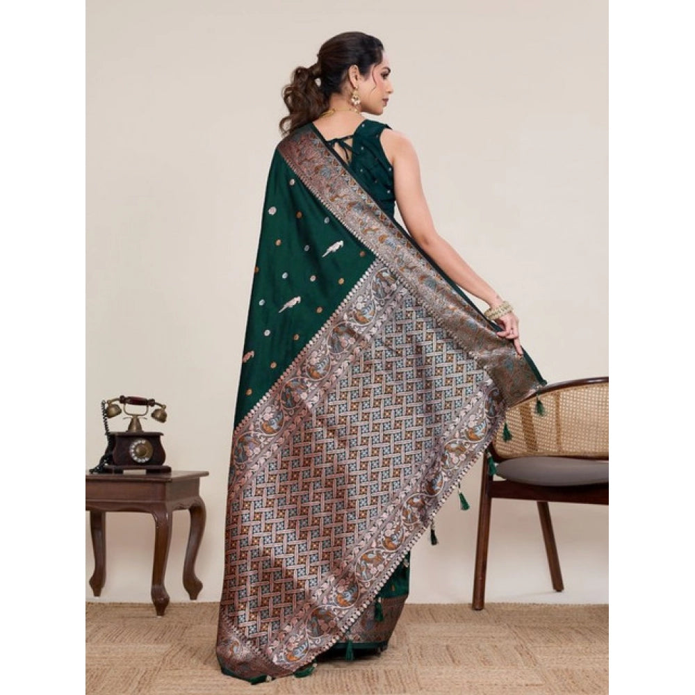 Generic Women's Jacquard Woven Saree With Unstitched Blouse 5.5Mtr (Green)