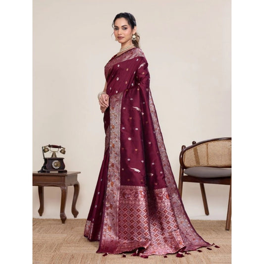 Generic Women's Jacquard Woven Saree With Unstitched Blouse 5.5Mtr (Maroon)