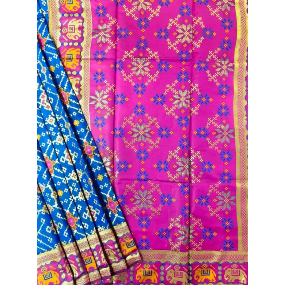 Generic Women's Patola Silk Meena And Zari Woven Saree With Unstitched Blouse 5.5Mtr (Pink)