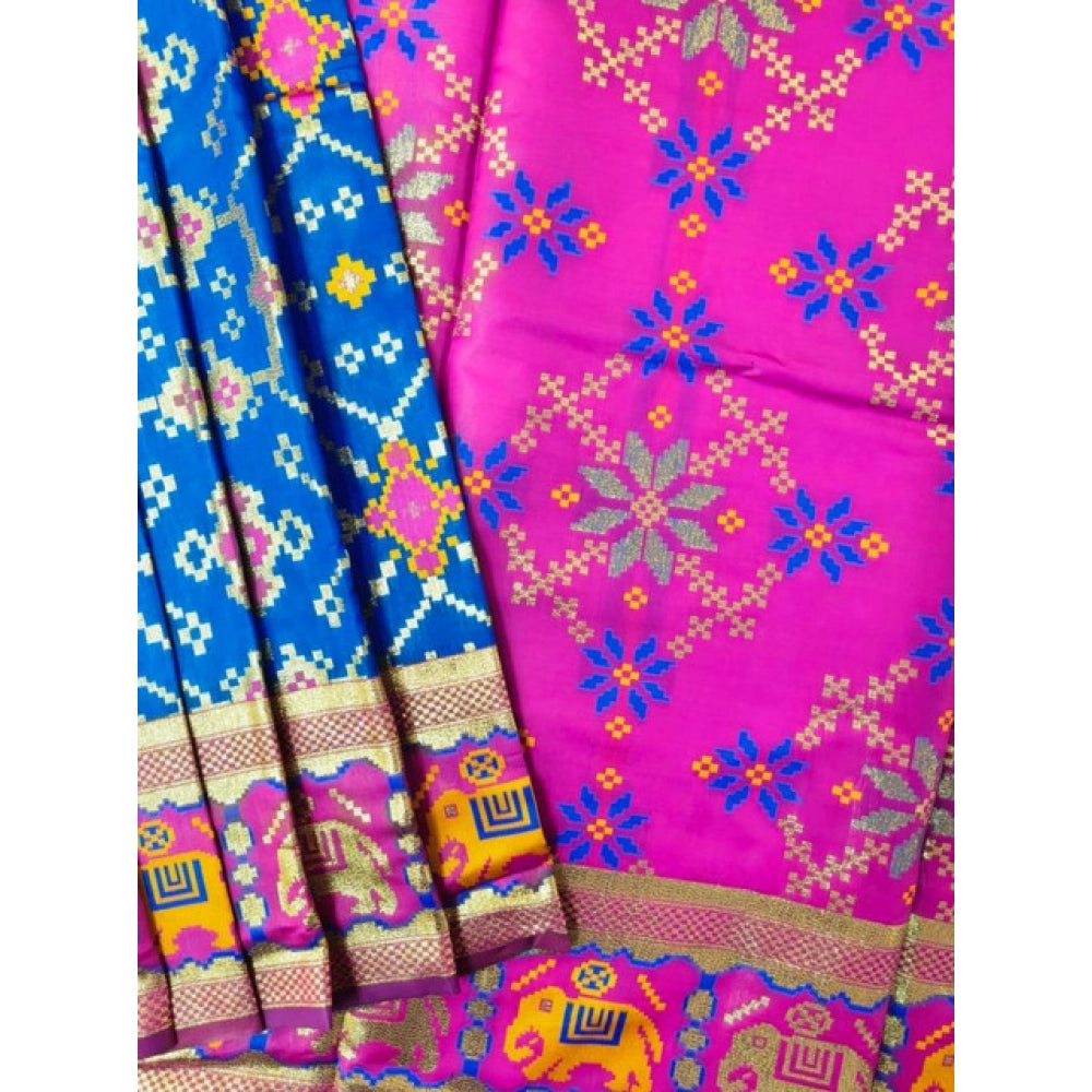 Generic Women's Patola Silk Meena And Zari Woven Saree With Unstitched Blouse 5.5Mtr (Pink)
