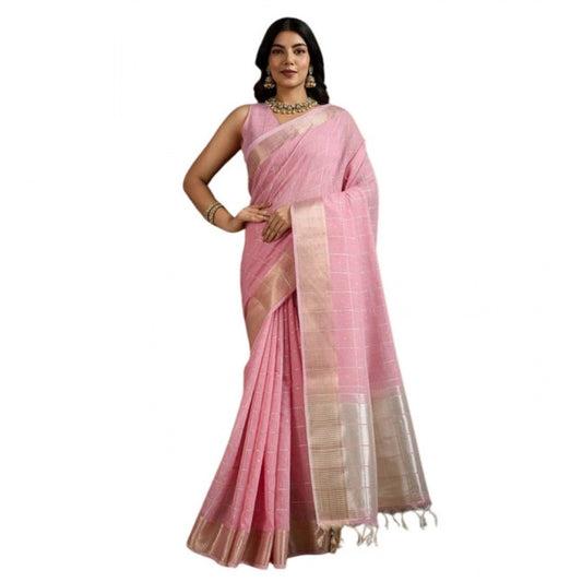 Generic Women's Tissue Checks_With_Buttis Saree With Unstitched Blouse 5.5Mtr (Light_Pink)