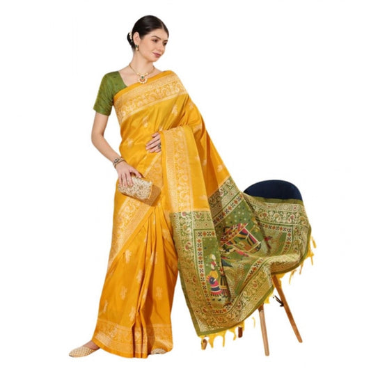 Generic Women's Raw_Silk Woven_Motif Saree With Unstitched Blouse 5.5Mtr (Yellow)