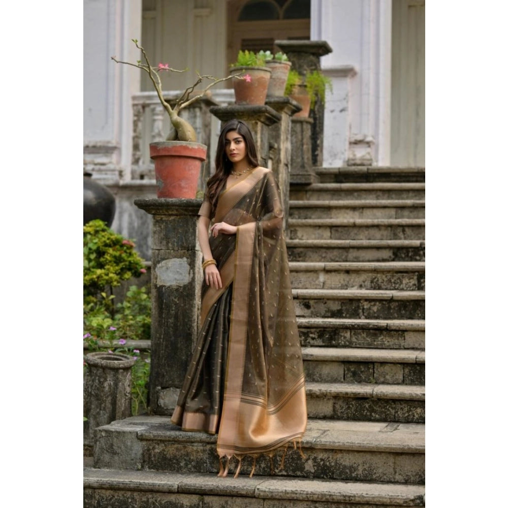 Generic Women's Silk_Blend Butti Pattern Saree With Unstitched Blouse 5.5Mtr (Coffee)