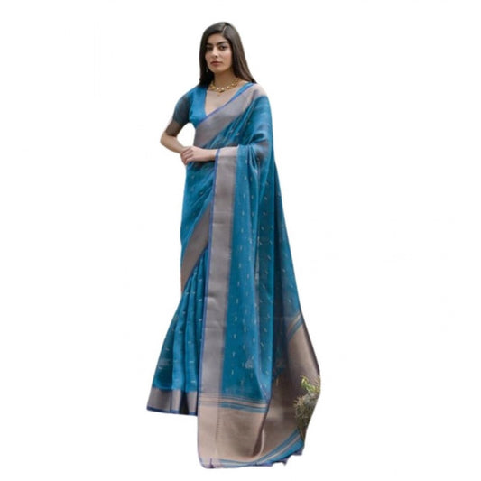 Generic Women's Silk_Blend Butti Pattern Saree With Unstitched Blouse 5.5Mtr (Teal)