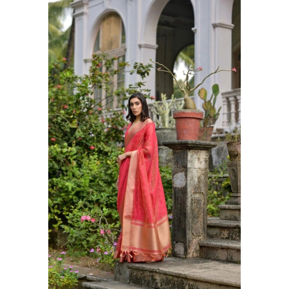 Generic Women's Silk_Blend Butti Pattern Saree With Unstitched Blouse 5.5Mtr (Pink)
