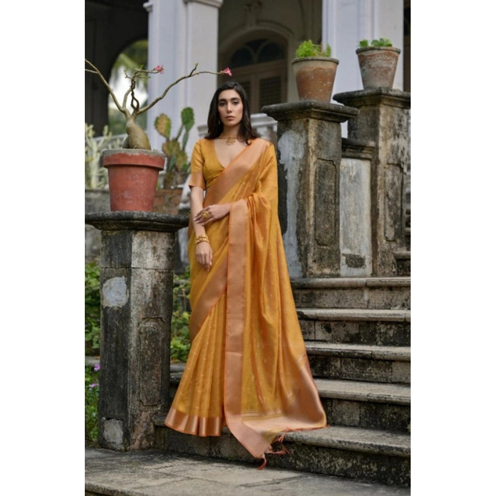 Generic Women's Silk_Blend Butti Pattern Saree With Unstitched Blouse 5.5Mtr (Mustard)