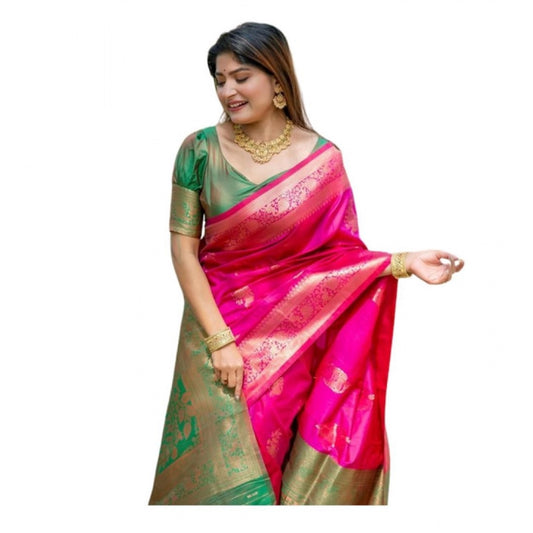 Generic Women's Katan_Silk Zari_Weaving Saree With Unstitched Blouse 5.5Mtr (Pink)