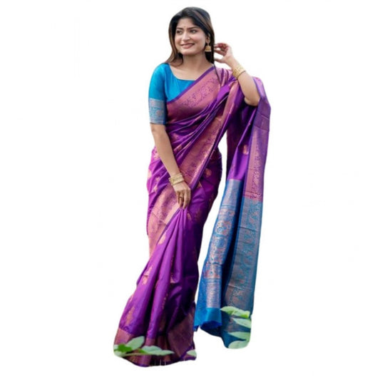 Generic Women's Katan_Silk Zari_Weaving Saree With Unstitched Blouse 5.5Mtr (Purple)