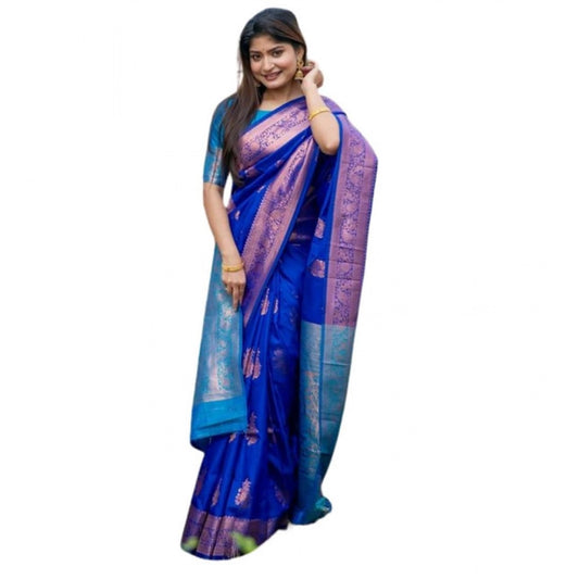 Generic Women's Katan_Silk Zari_Weaving Saree With Unstitched Blouse 5.5Mtr (Royal_Blue)