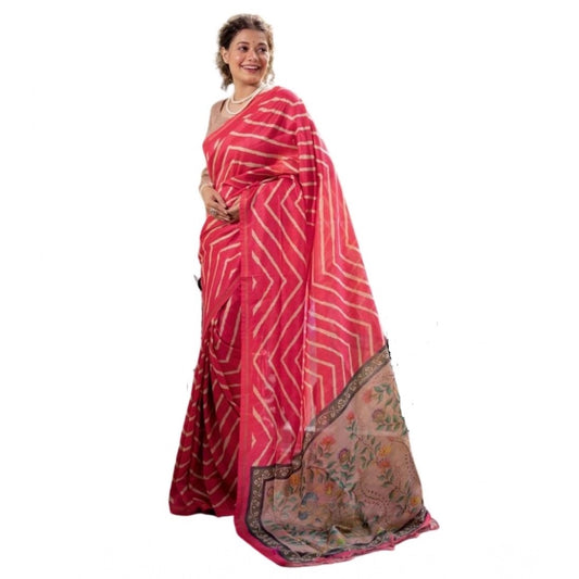 Generic Women's Faux_Tussar_Silk Geometric_Print Saree With Unstitched Blouse 5.5Mtr (Pink)