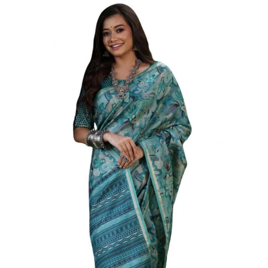Generic Women's Faux_Tussar_Silk Abstract_Print Saree With Unstitched Blouse 5.5Mtr (Sea_Green)